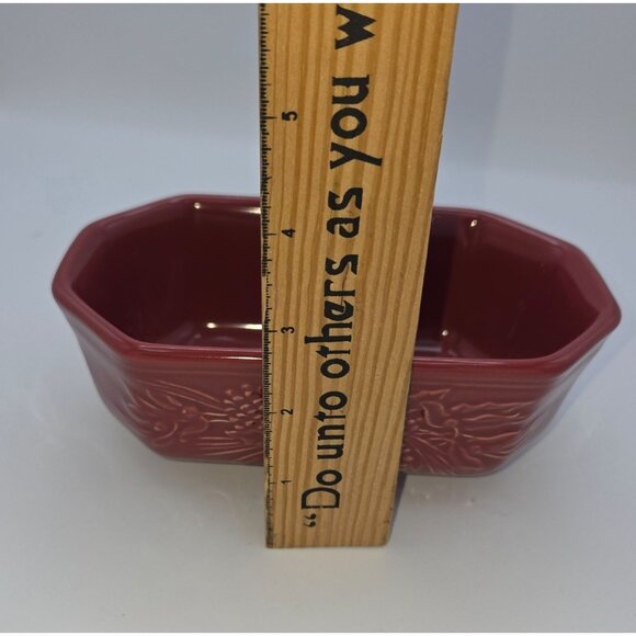 Longaberger Burgundy Pottery Small Octagonal Dish With Grape Embossed Design 5.5 - Picture 8 of 10